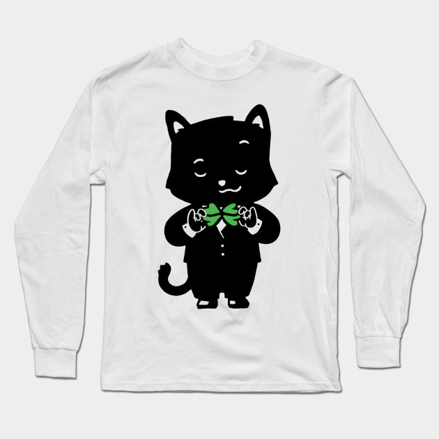 Luck Tie Cat Four Leaf Clover Long Sleeve T-Shirt by vo_maria